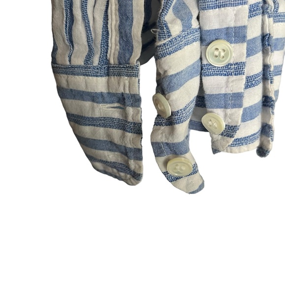 J Crew Boy Crinkle Fit Blue and Whir Striped Long Sleeve Shirt - Picture 4 of 5